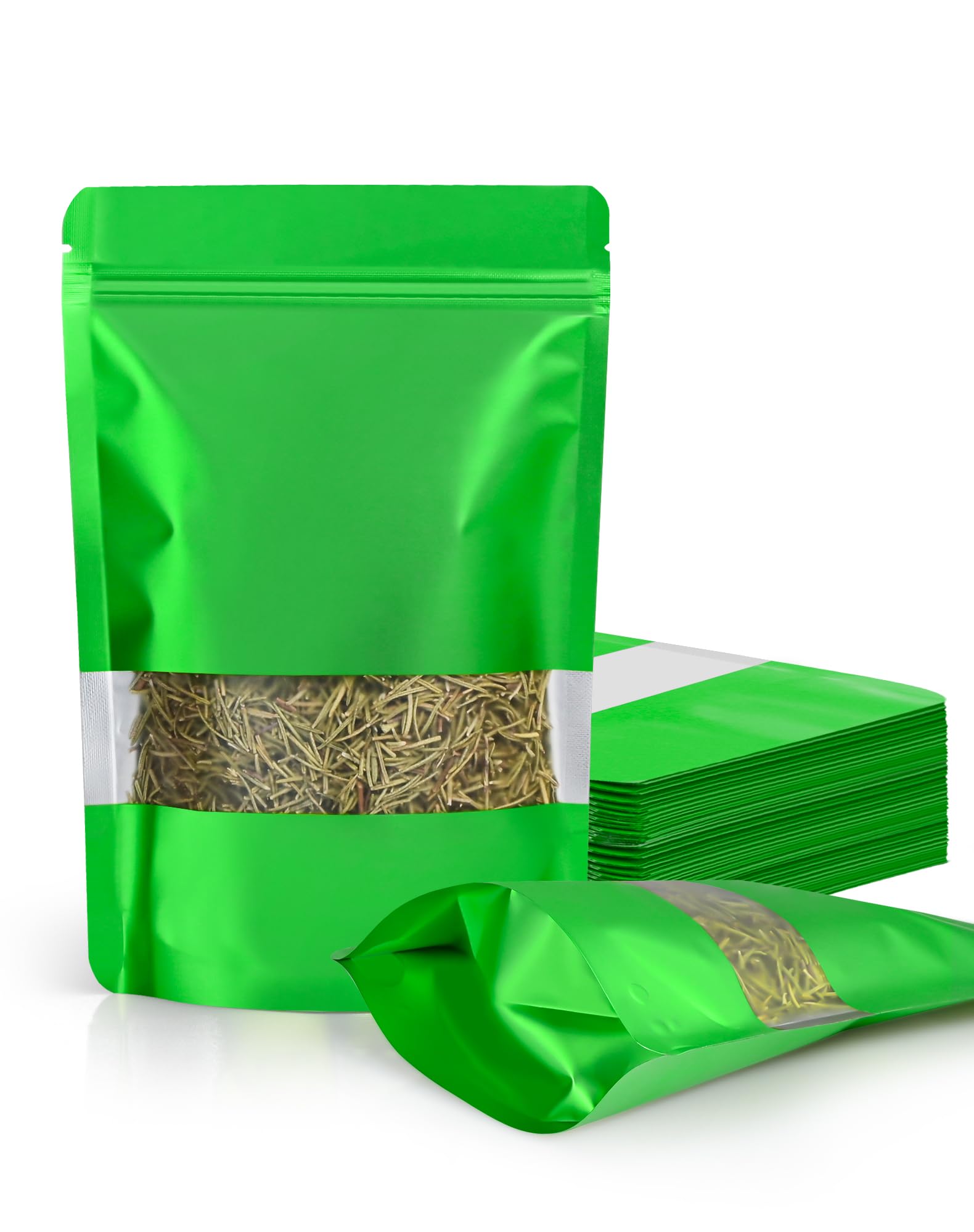 FireKylin 100 Pack Smell Proof Bags 5.5" x 7.8", Resealable Bags with Matte Window, Foil Pouch Stand Up Sealable Bags for Packaging（Green）