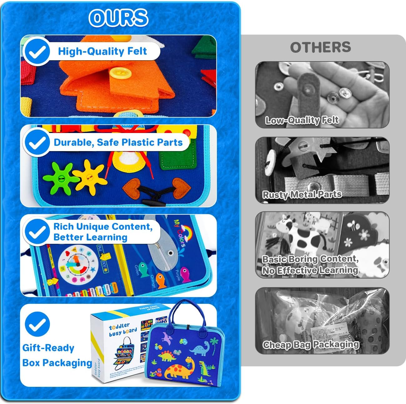 SYHLN Toddler Montessori Busy Board Toys for Little Boy Gifts: Educational Preschool Learning Travel Toys, Busy Book Learning Sensory Toys for Toddler Boys, Boys Dinosaur Christmas Birthday Gifts