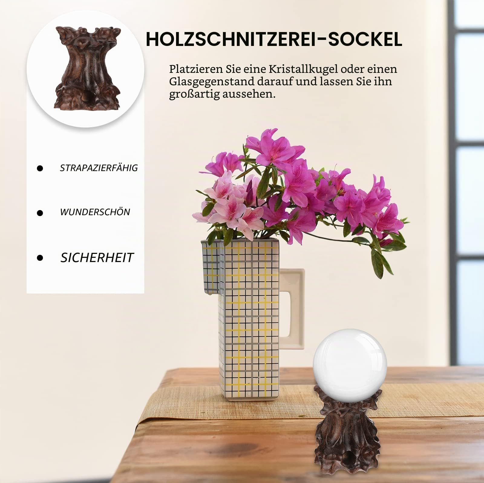 Yardwe Holzsockel Für Kristallkugel Kristallkugelständer Aus Holz Holzschnitzerei-Sockel Für Glaskugel Oder Glasobjekt Leicht Bruchfest Tragbar Für Wohnzimmer-Display Und Deko
