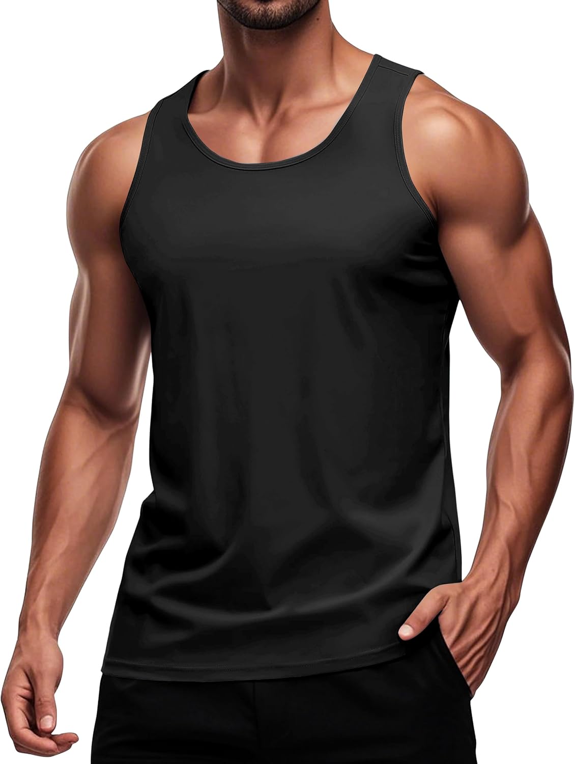 Men's Workout Tank Top Casual Soft Sleeveless Gym Muscle Shirts Bodybuilding Tee 1 PACK Small Black