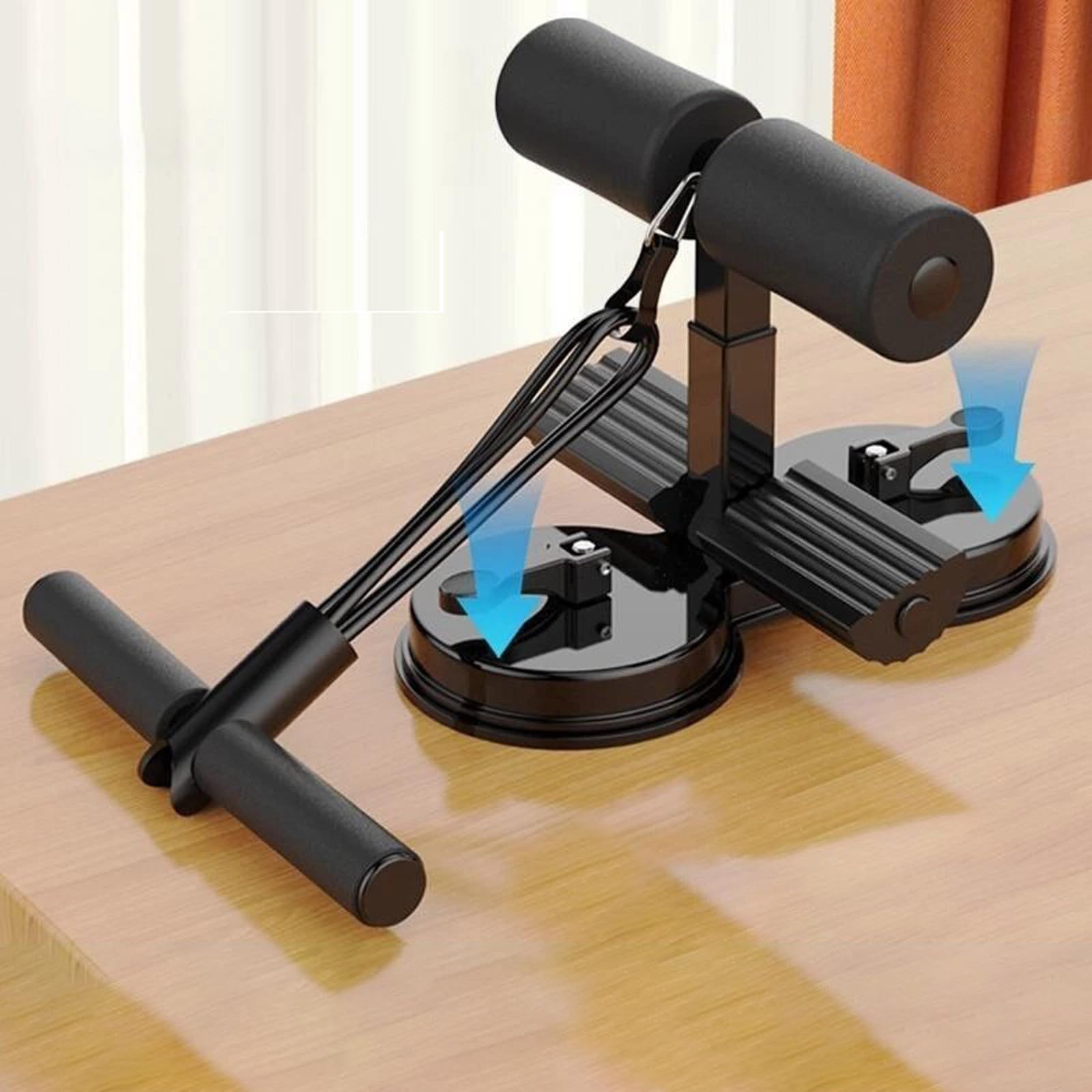 Sit-up-Assistent-Stange mit Widerstandsband, Bauchkerntraining, Sit-Up-Fußhalter mit zwei Saugnäpfen, Heim-Fitnessgerät