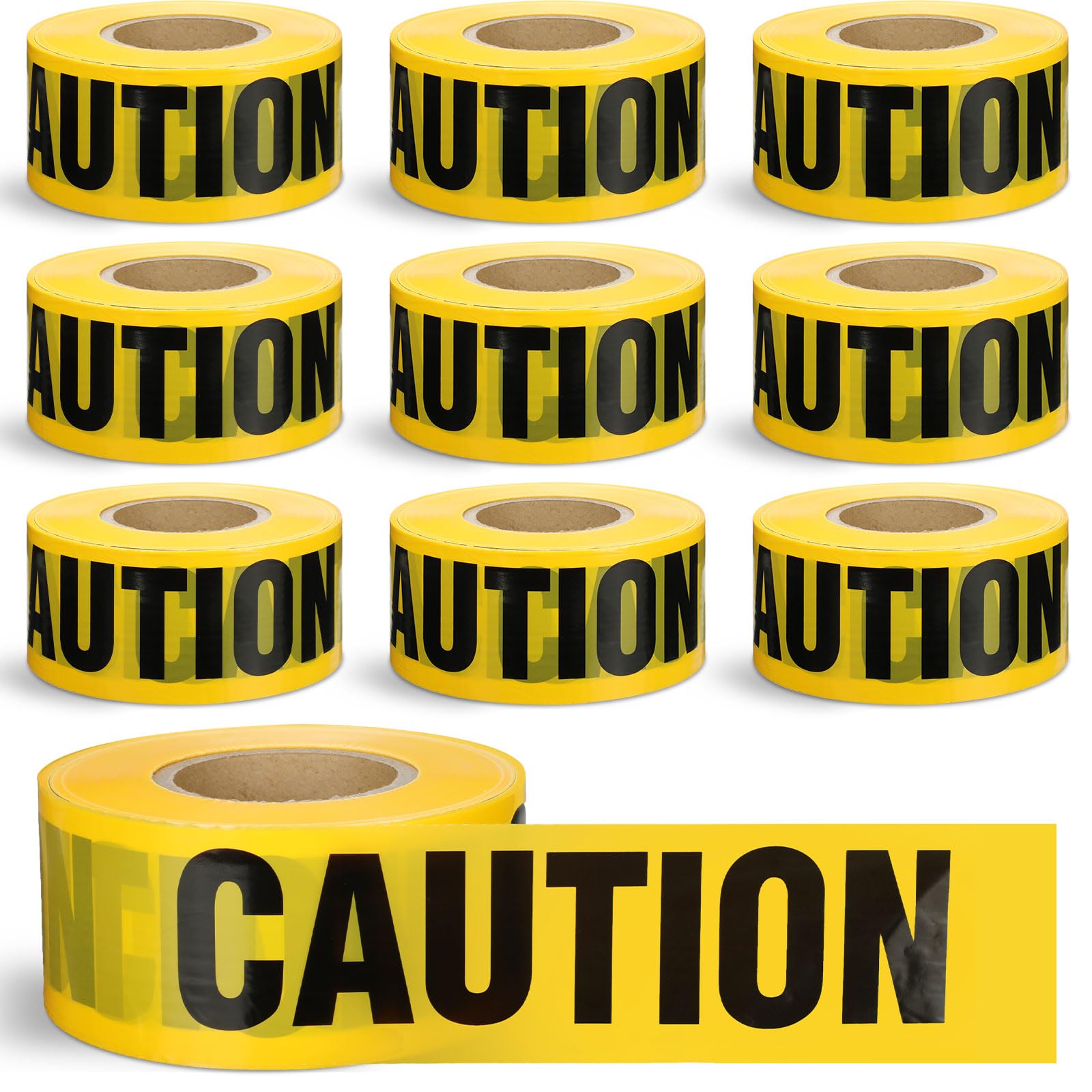 Treela 10 Rolls 3 Inch x 2000 ft Caution Tape Bulk for Halloween Waterproof Barricade Tape, Safety Warning Tape, Resistant Construction Caution Tape Roll for Danger Hazardous Area Party Decor(Yellow)