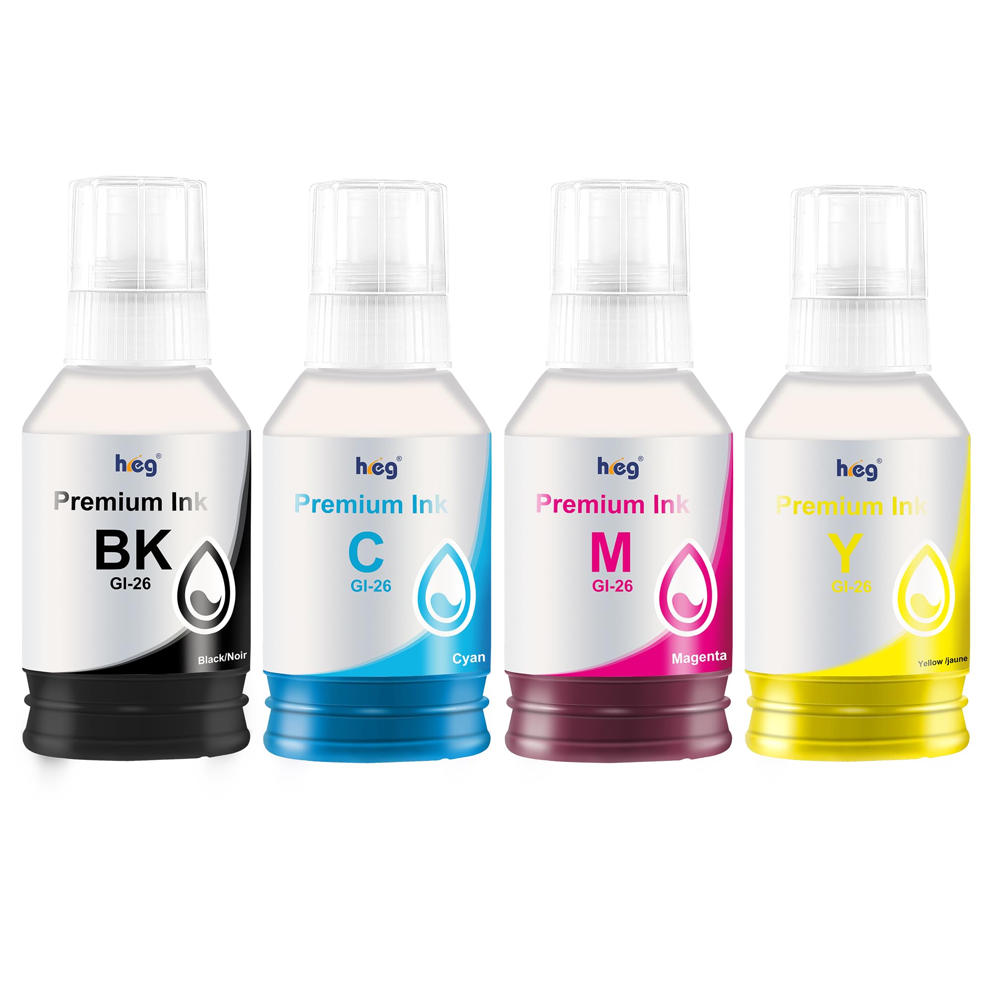 HEG GI-26 Ink Bottles Compatible for Canon Maxify Megatank GX3020 GX4020 GX5020 GX6020 GX6021 GX7020 GX7021 Printer GI-26BK Pigment Black Cyan Magenta