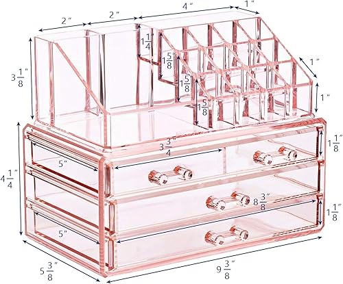 Miniatura 2 de Ikee Design Juego de dos cajas de exhibición de almacenamiento rosa para joyas y cosméticos, organizador de joyas cosméticos rosa, soporte de