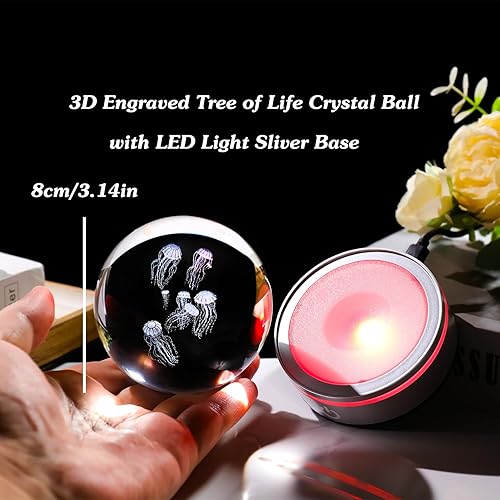 Miniatura 3 de Bola de cristal de medusa 3.14 pulgadas, regalo para mujer, bola decorativa de cristal K9, figura grabada de medusa, pisapapeles con base de luz