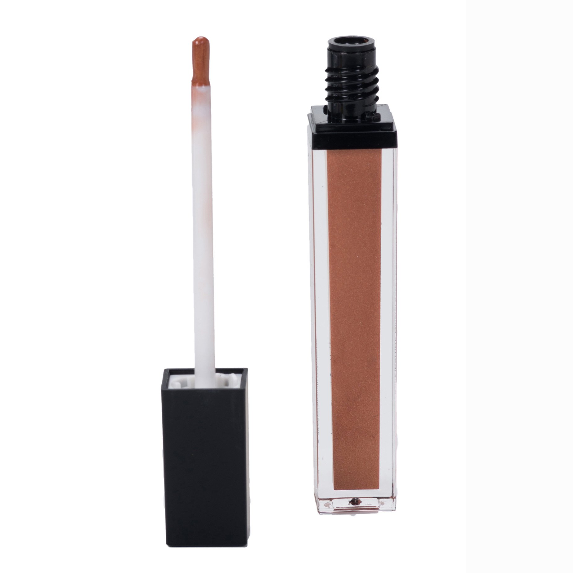 Moisturizing Lip Gloss: Lucite Square Bottle with Black Matte Cap and Brush Applicator Set - Clear, Natural, and Sensational Look - Women and Girls. By Jill Kirsh Color (Elegant Suede)