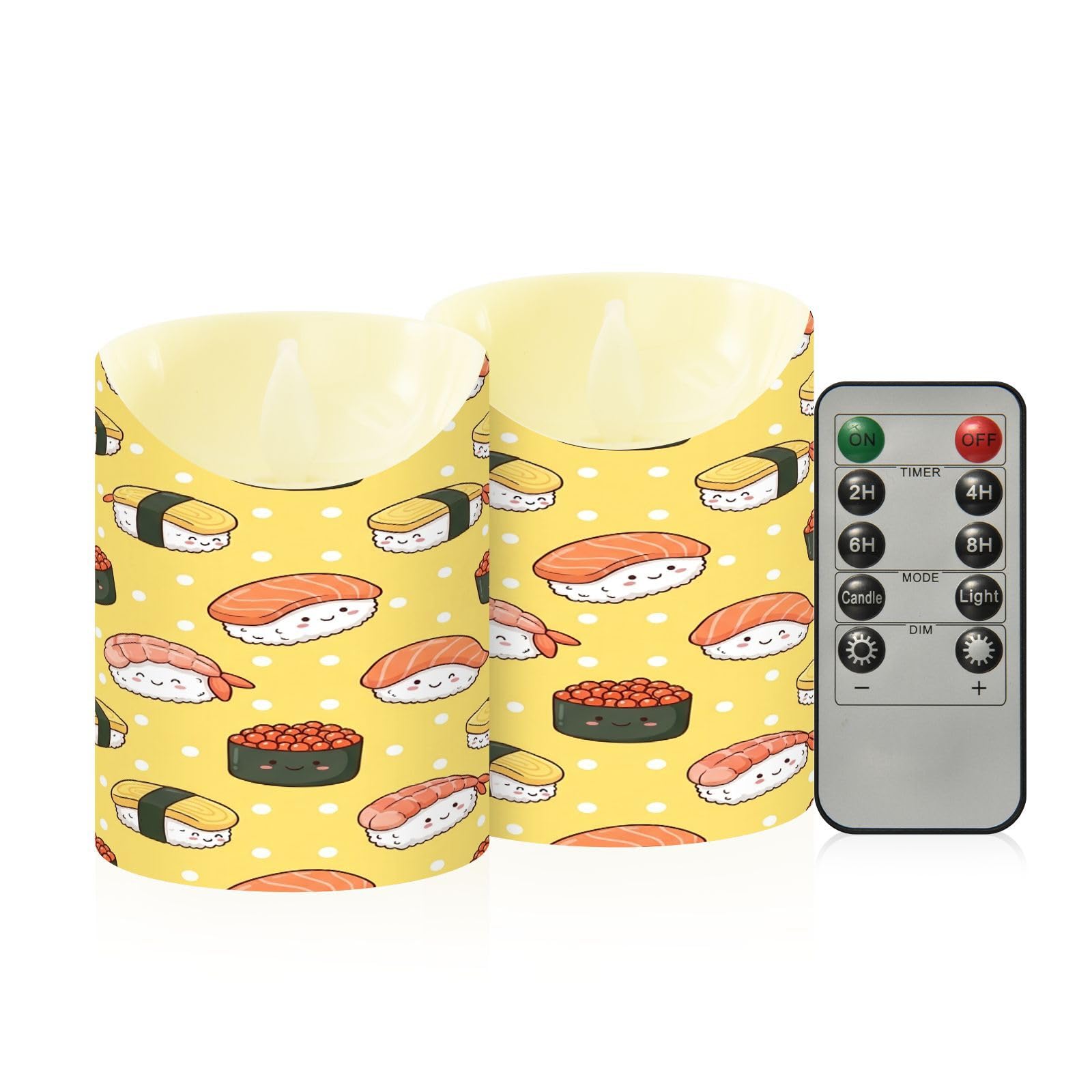 Ewusp Sushi Flameless Candles Battery Operated Flickering LED Pillar Candles Set of 2 with Remote Control & Timer, for Home Decor Wedding Holiday Party Centerpieces