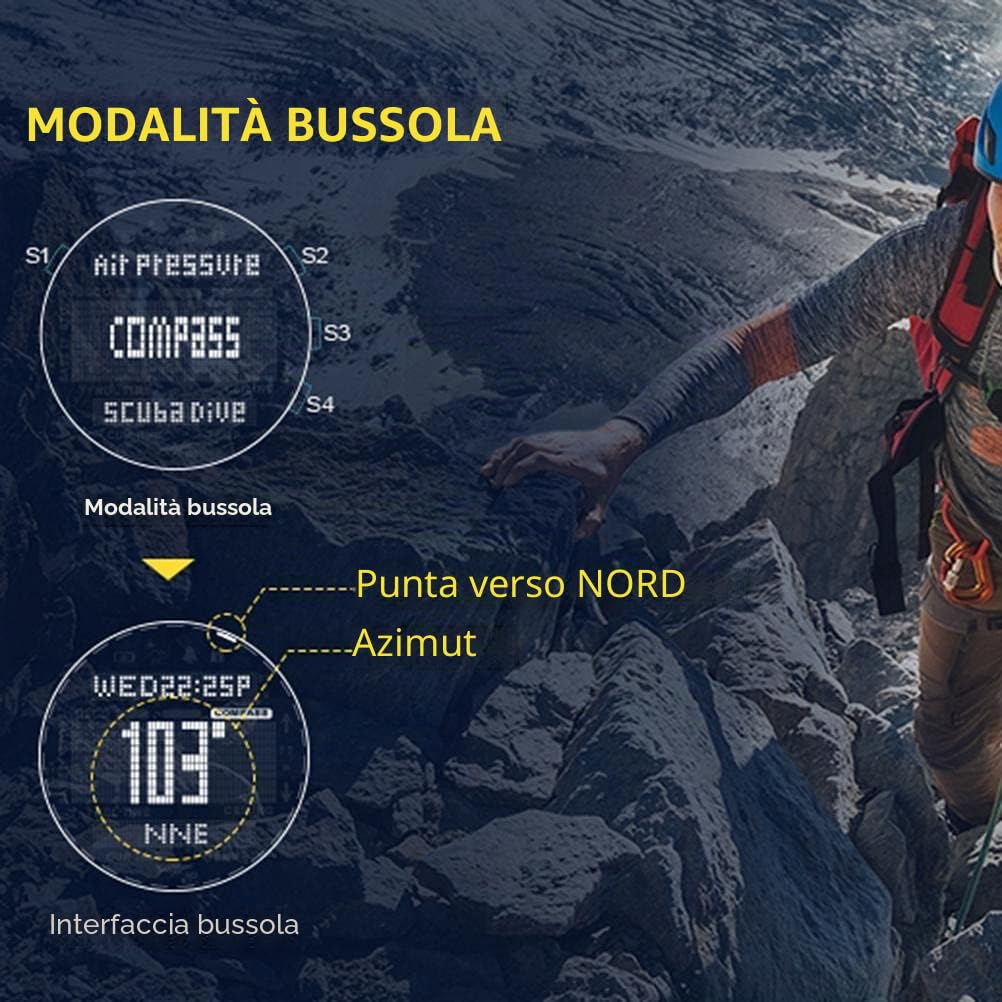 Orologio digitale sportivo da uomo, impermeabile, per attività all'aria aperta, con altimetro, barometro, bussola e termometro, orologio subacqueo militare fino a 100 m, multifunzione, Moderno