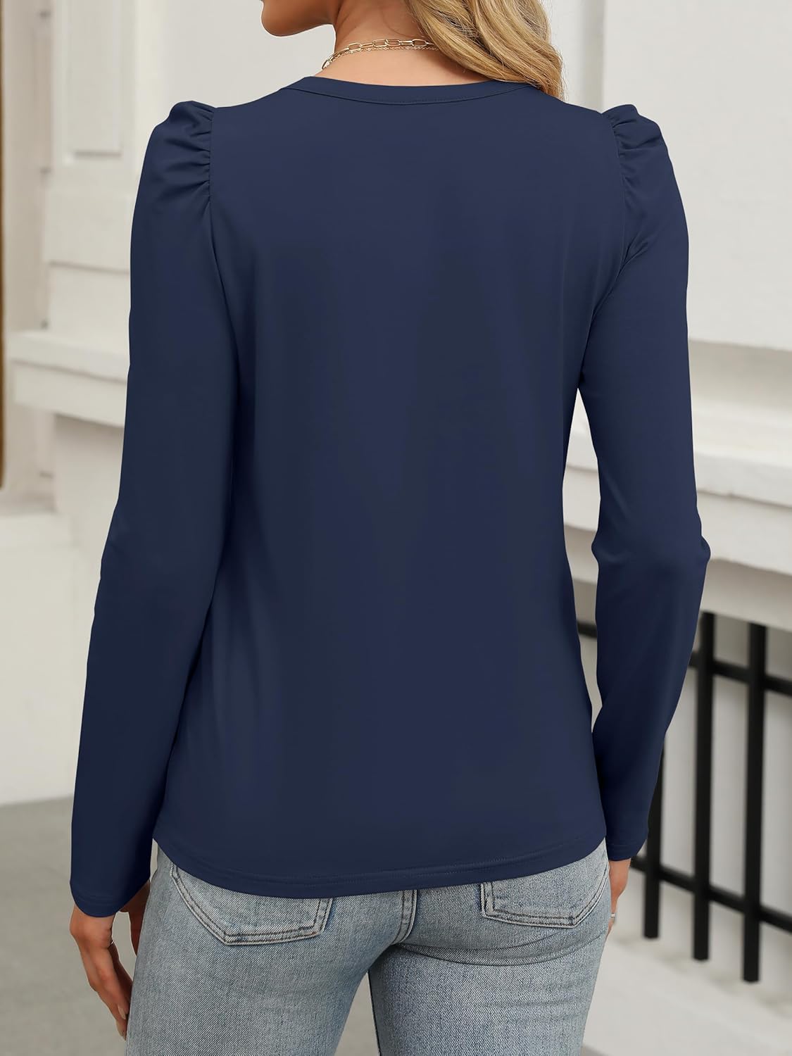 ANRABESS Womens Puff Long Sleeve Shirts Crewneck Fall Tops Basic Dressy Casual Blouses 2025 Trendy Outfits - Image 5