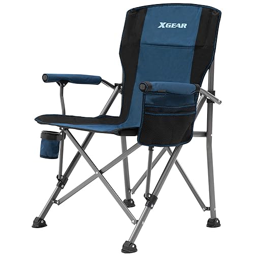 XGEAR Camping Chair Hard Arm High Back Lawn Chair Heavy