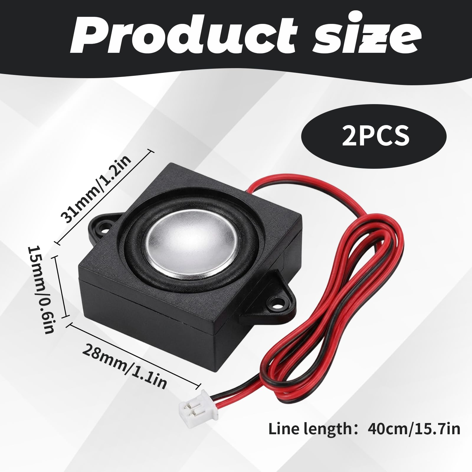 Lot de 2 Mini Haut Parleur 3W 4 ohm avec câble 400 mm et connecteur 2.0 2P, Haut-Parleur Compact pour projets électroniques et Remplacement Audio