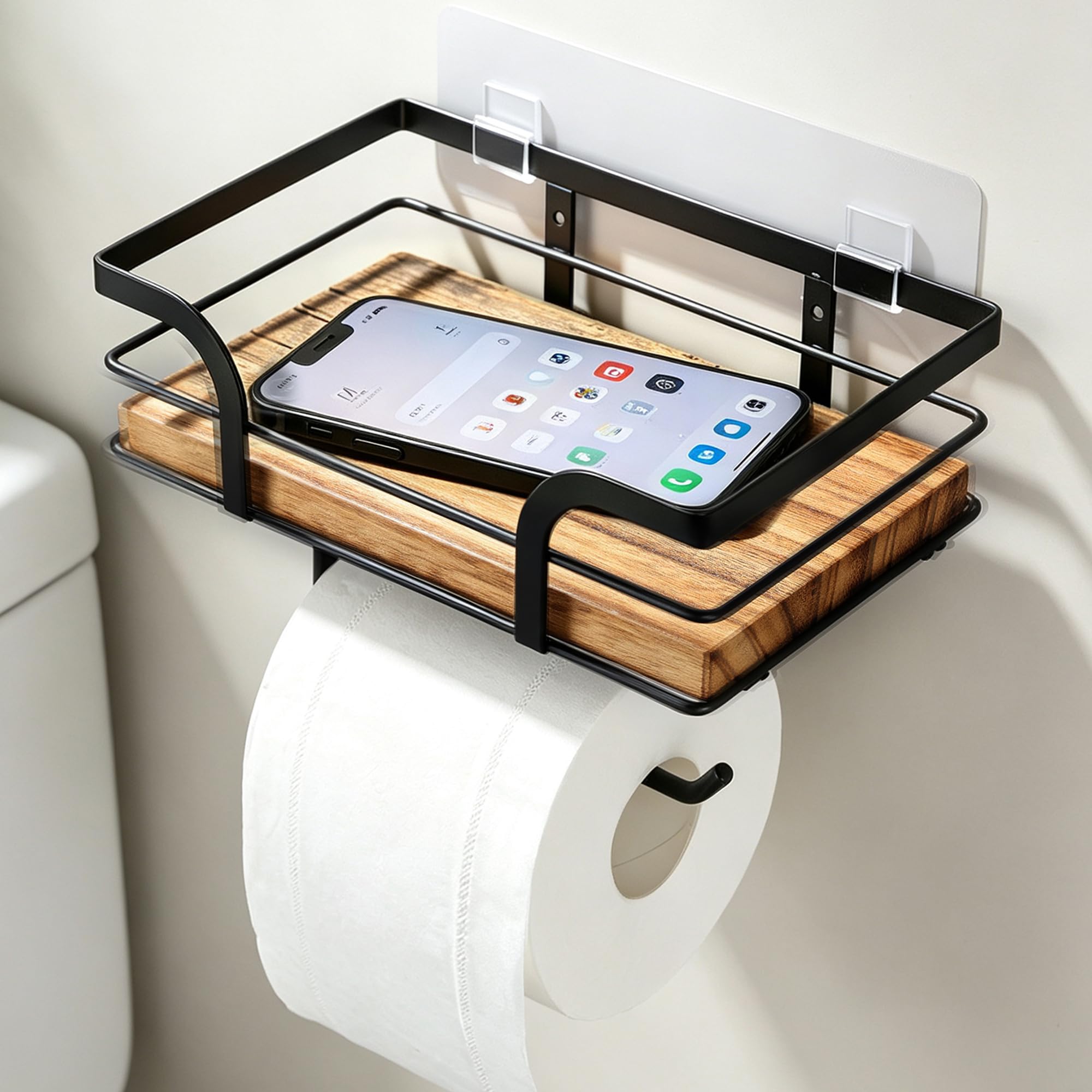 Rustic Toilet Paper Holder with Shelf, Wall Mounted