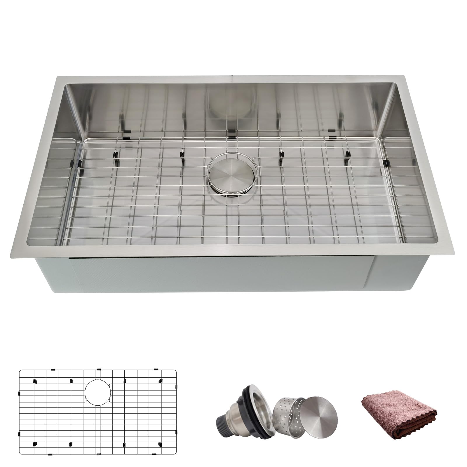33 Inch Undermount Kitchen Sink, Banaapp 33 x 19 Kitchen Sink Undermount, Large Single Bowl Undermount Sink, 16 Gauge 304 Stainless Steel Kitchen Sink