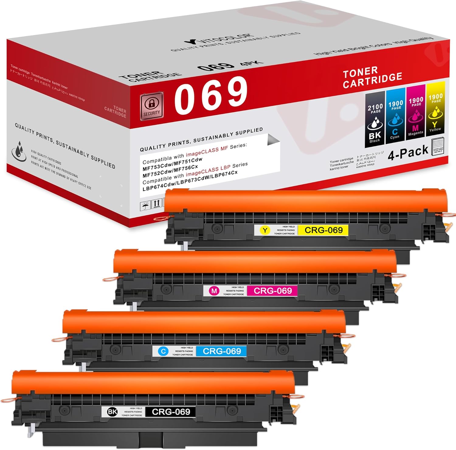 069 Toner Cartridge Set MF753Cdw 4 Pack Replacement for Canon 069 Toner Cartridge Set 069H Compatible for Canon Color ImageCLASS Mf753cdw MF751Cdw MF752Cdw LBP674Cdw MF756Cx LBP673Cdw printer(B/C/Y/M)