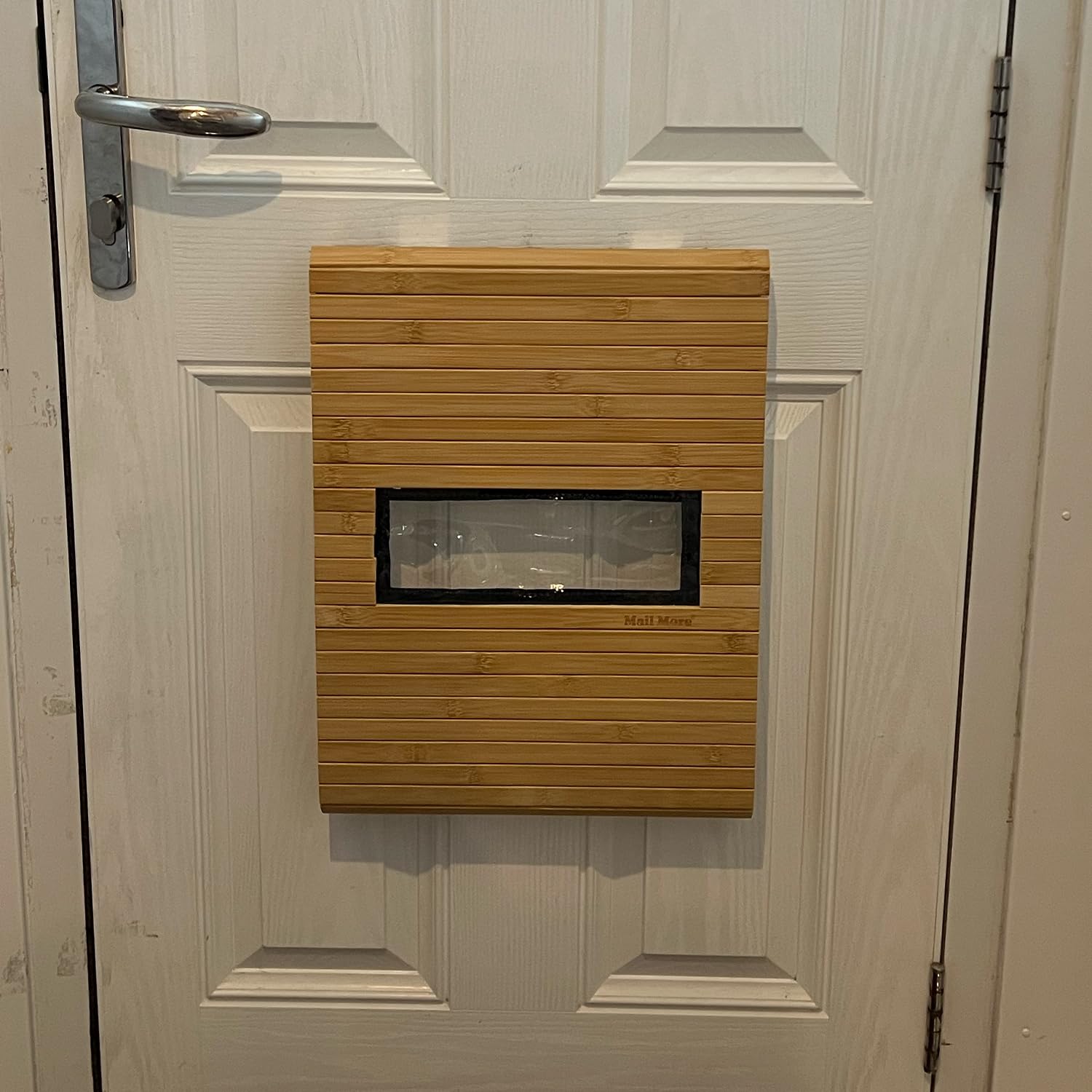 MAIL MORE Door Letter Mail Catcher, Letter Box, Letter Mail Parcel Catcher Cage for UPVC Wooden Doors, Mail holder For Front Door, No Screws Required, Letterbox (ORIGINAL BAMBOO)