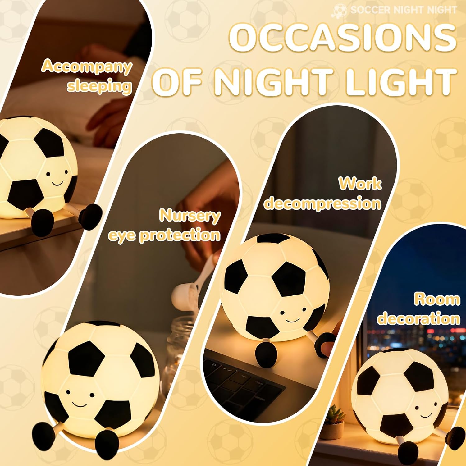 Soccer Night Light for Kids, Adjustable and Timed Silicone Night Lamp, Nursery Bedroom Soccer Lamp Party Decoration Suitable for Boys and Girls