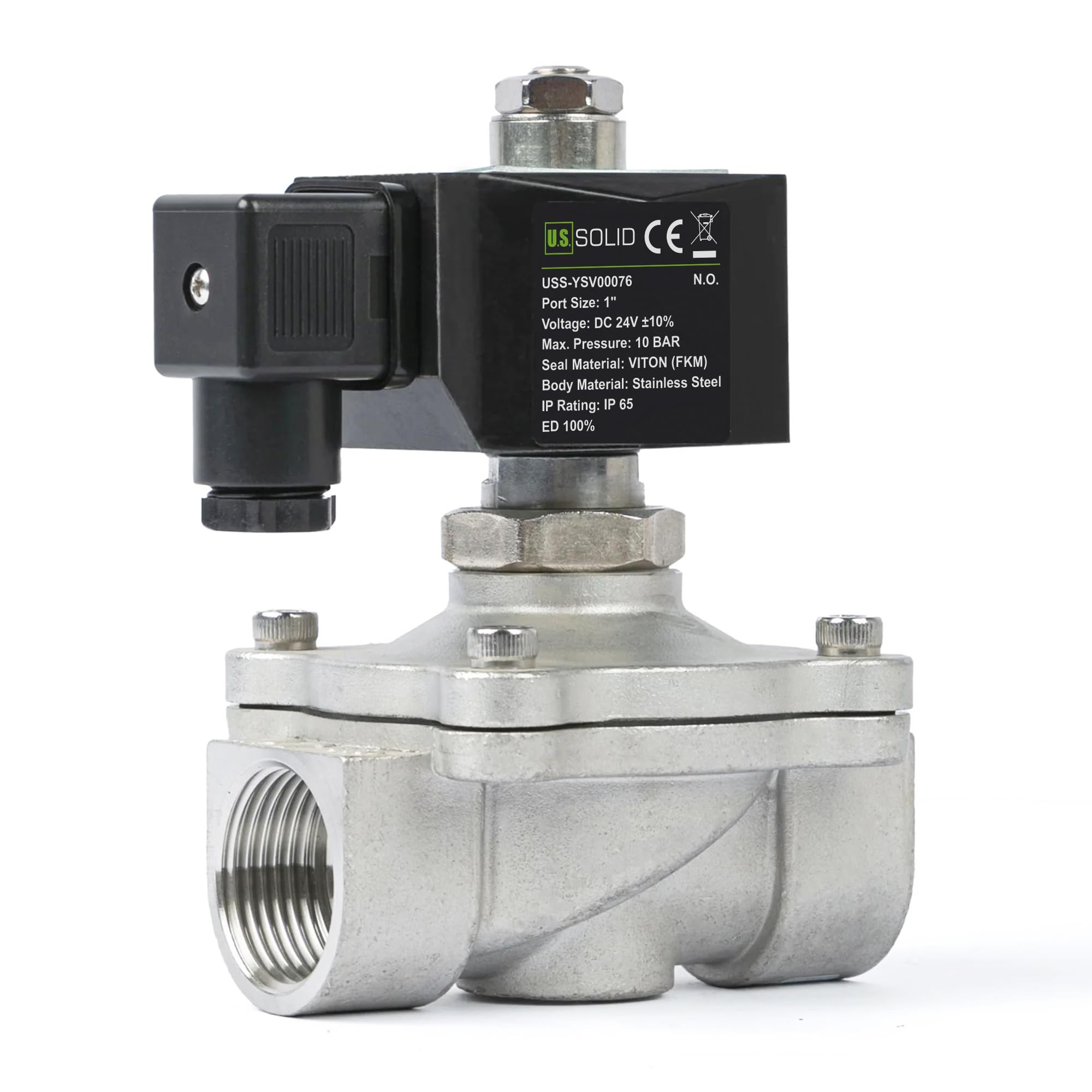 U.S. Solid Electroválvula acero inoxidable G 1 pulgada 24 V CC normalmente abierta 10 bar, válvula eléctrica para agua, aire, diésel, queroseno, gasolina