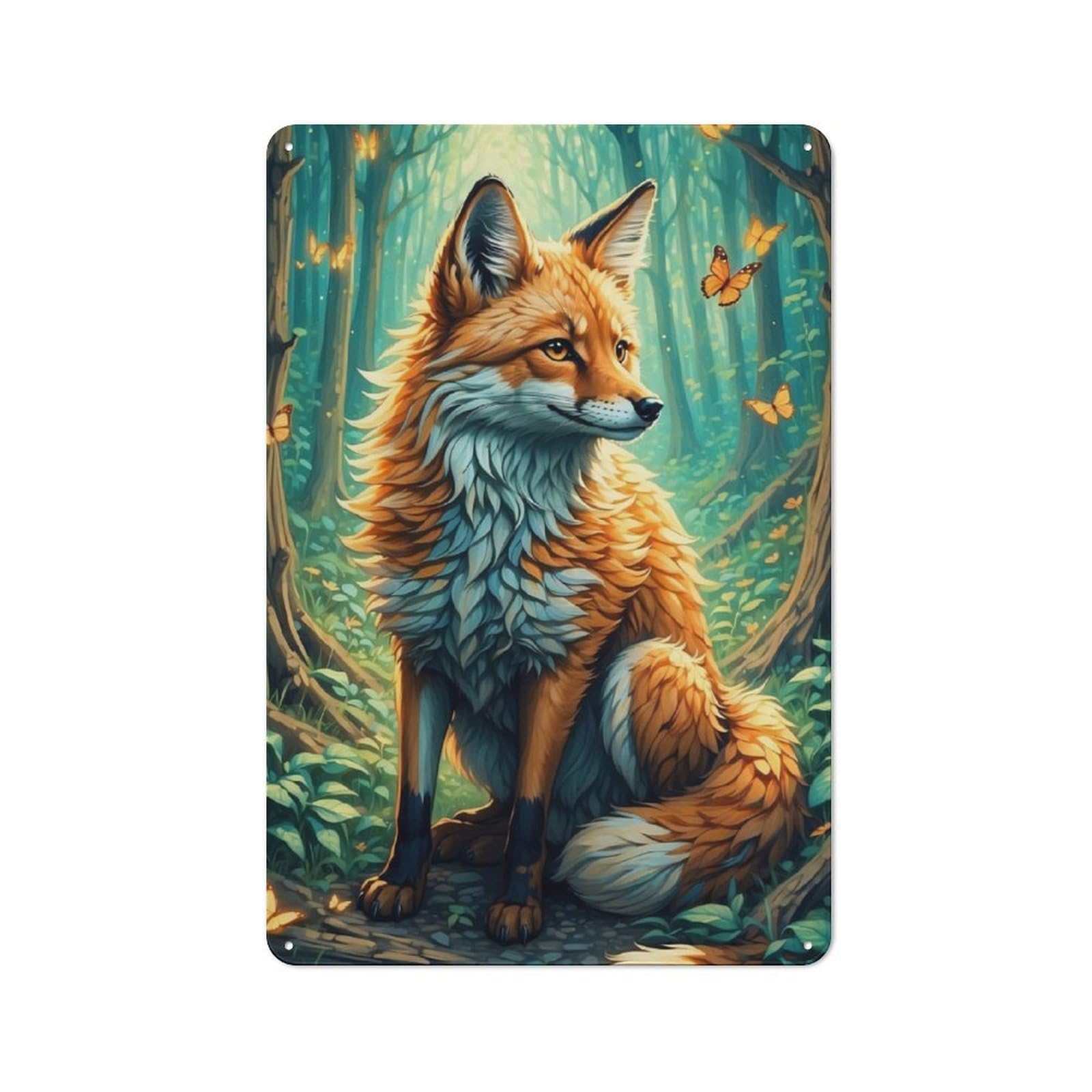 30x20cm Retro Metal Sign with A Fox And Butterflies for Café Or Restaurant, for Collectors Decorating Cafés And Restaurants