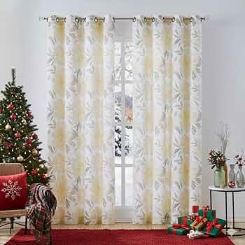 Amazon｜WEST LAKE 花柄カーテン イエロー グレー フラワー リーフ