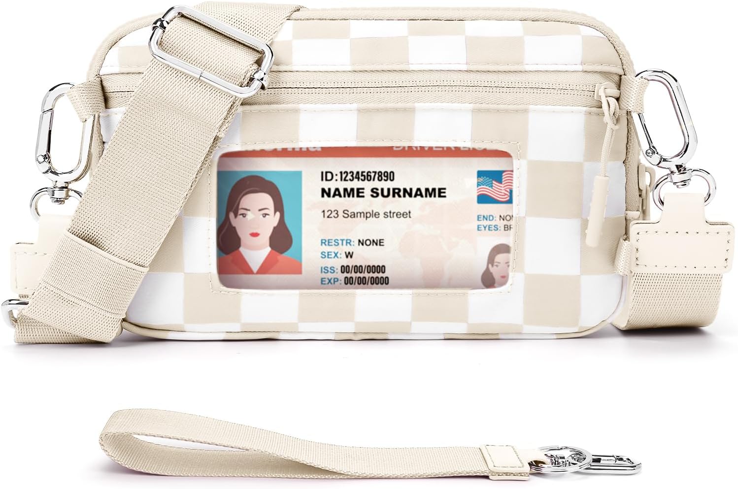 hibear Checkered Wristlet Wallets for Women with ID Window Small Nylon Crossbody Bum Bag Cute Wristlet Purse with 4 Zippers - Image 7