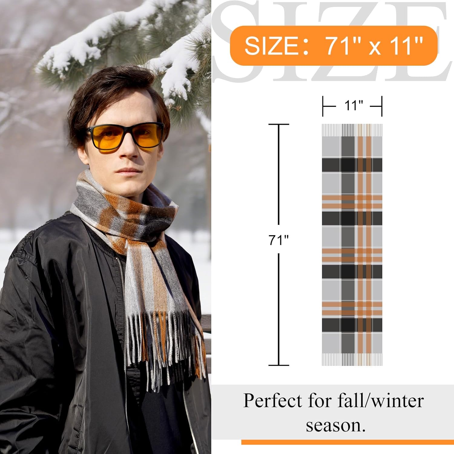 100% Cashmere Plaid Tassel Scarf for Women and Men, Winter Warm Long Scarves, Large Travel Blanket Scarf Wrap in Gift Box - Image 5