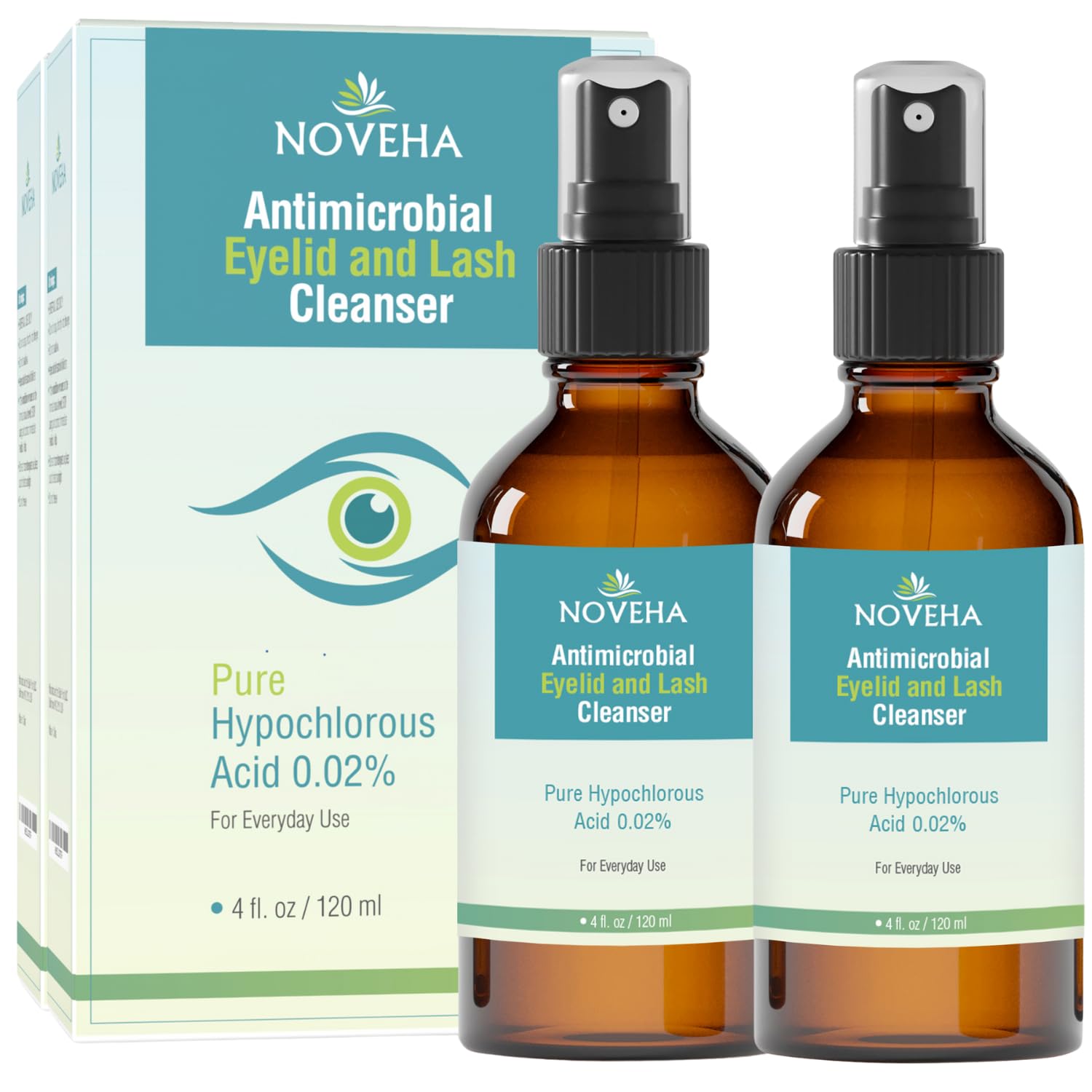 NOVEHAEyelid Cleanser | Stye Eye Treatment | Lid Cleaning | Dry Eye Relief | Fast Acting Soothing Eyelid Cleansing Formula | Pure and Gentle Lash Hypochlorous Acid Spray (4oz - 2 Pack)