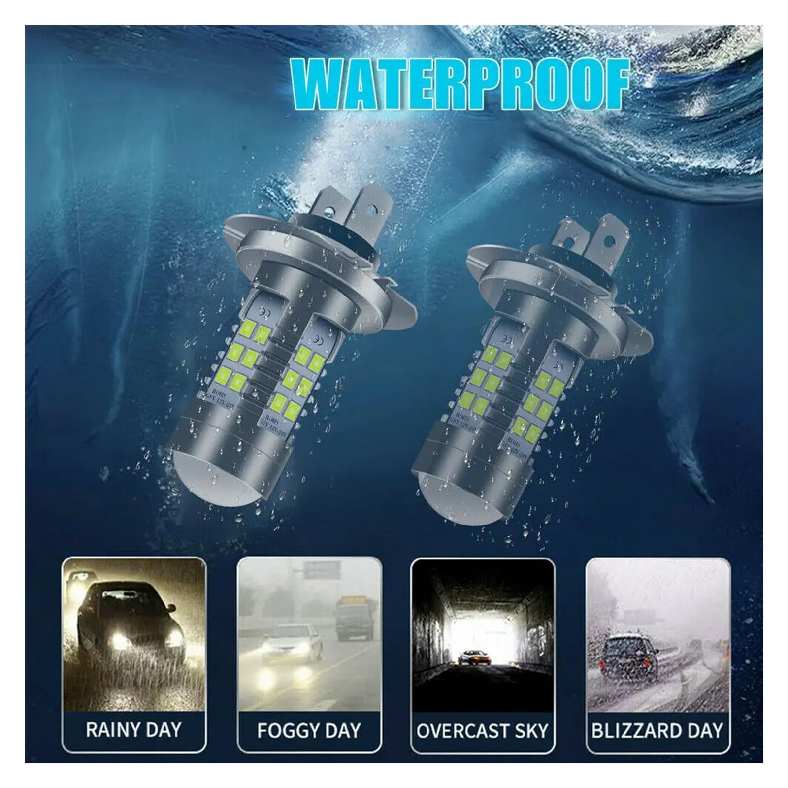 2 pezzi 100W H4 H7 Super Bright 2835 Led Car Daytime Running Fendinebbia Lampada 6000K Auto Driving Faro Lampadina a fascio alto basso(8000K,H4)