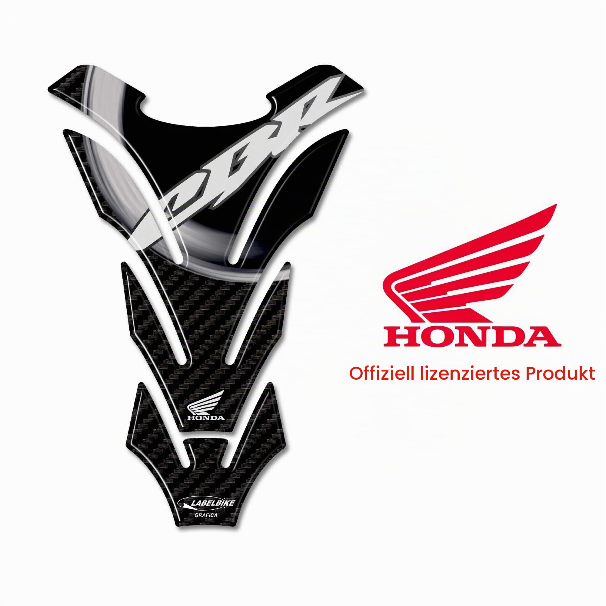 LABELBIKE 3D Aufkleber Motorrad Tankpad Honda | CBR, Harzschutz, Kratzfestigkeit, Dekoration, offiziell lizenziert, Carbon-Effekt und weißes CBR-Logo