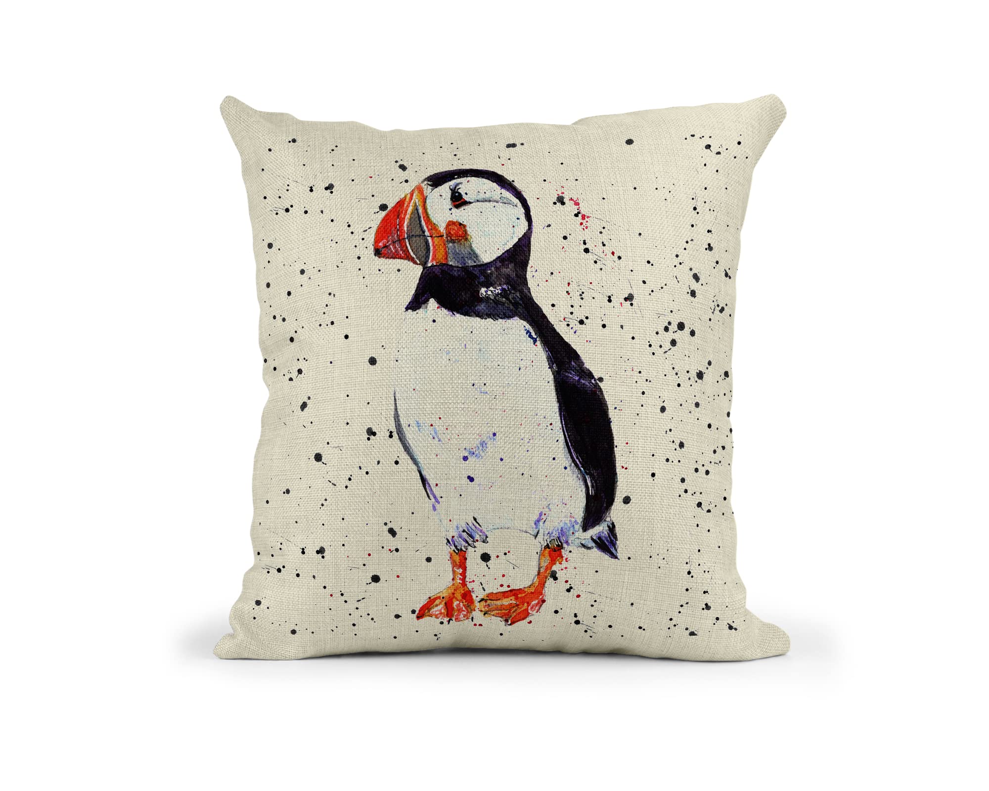 Vixar Puffin Bird Watercolour Art Linnen Cushion With filling or cover only, 40x40cm, gift, christmas, Birthday (Cover Only) (With Insert)