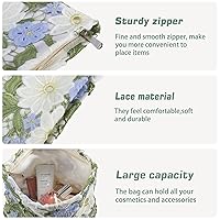 Vista 5 de Bolsa de maquillaje de flores para mujer, bonita bolsa de maquillaje para bolso, bolsa de cosméticos con cremallera, bolsa de cosméticos de lona