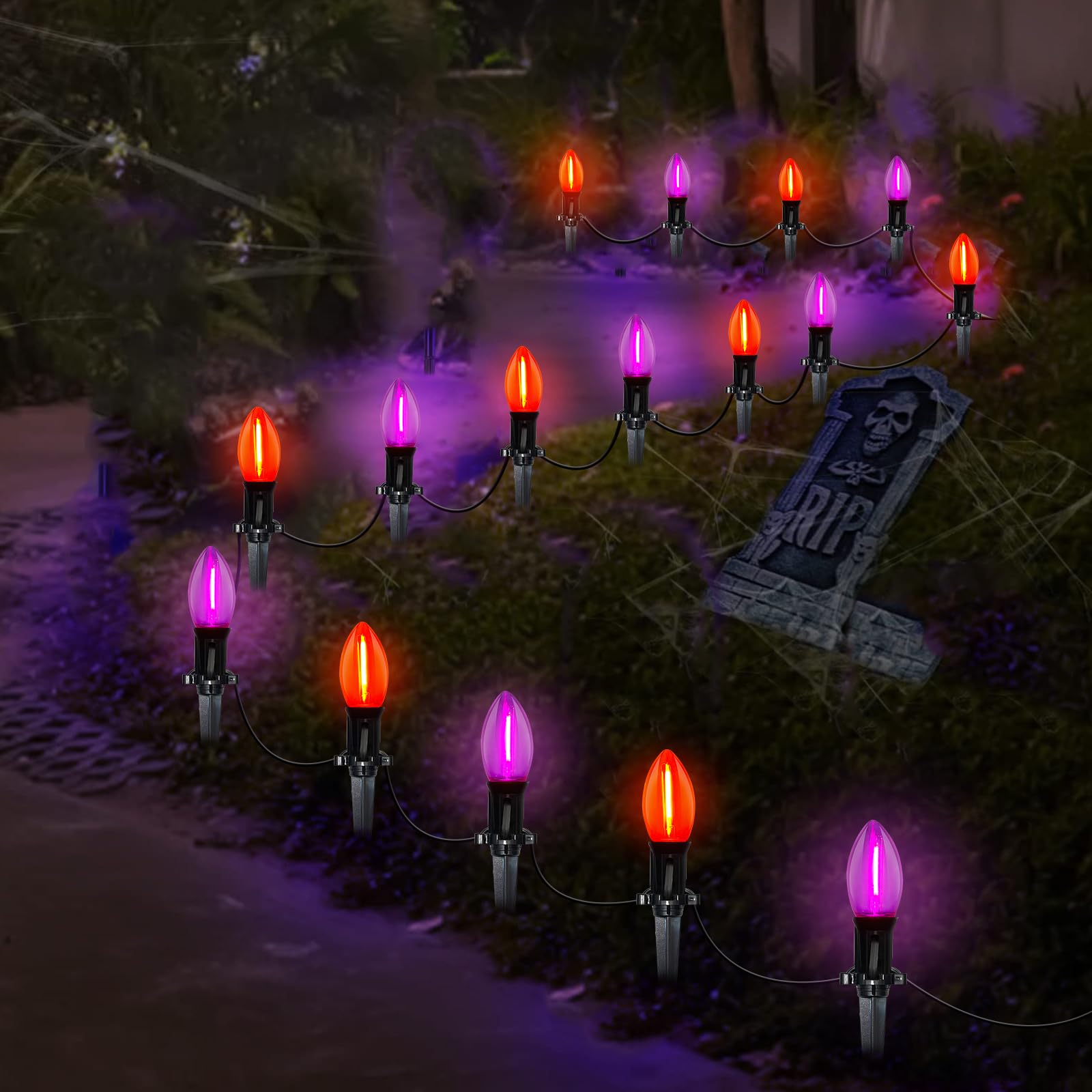 Romasaty Set of 10 LED Halloween Pathway Markers String Lights with 10 ...