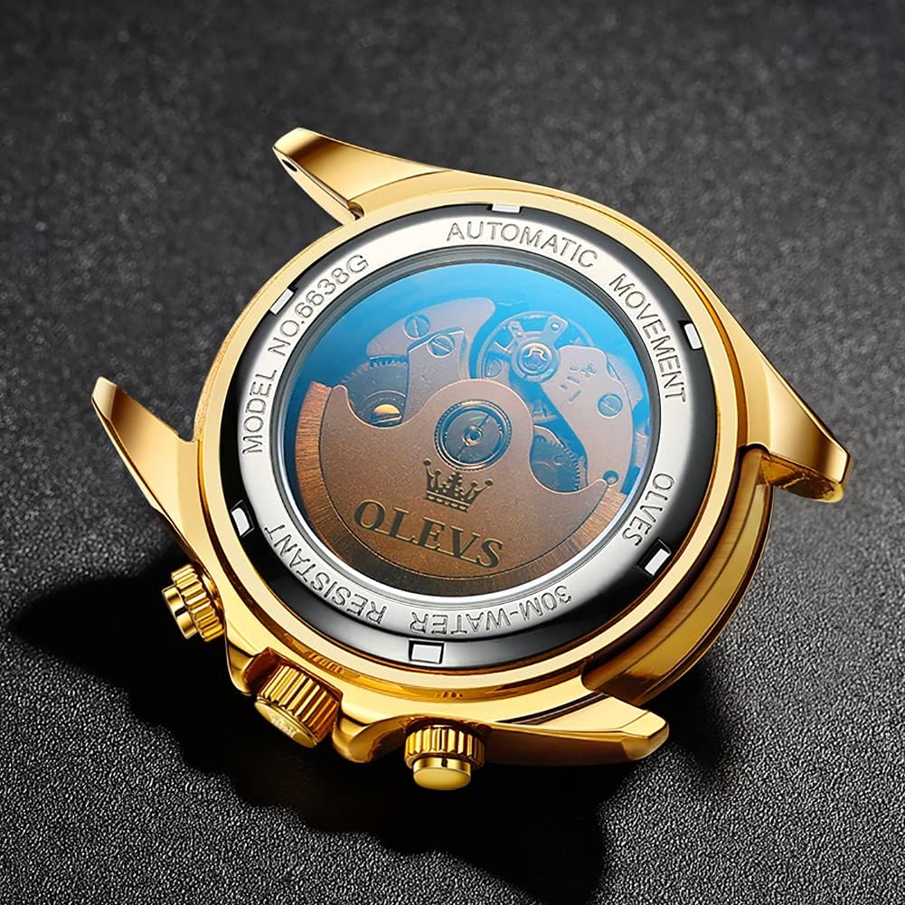 OLEVS Mens Watches Fashion Automatic Luxury Unidirectional Rotating Bezel Upgraded Mechanical Business Wrist Watches for Men Upgrade gold black