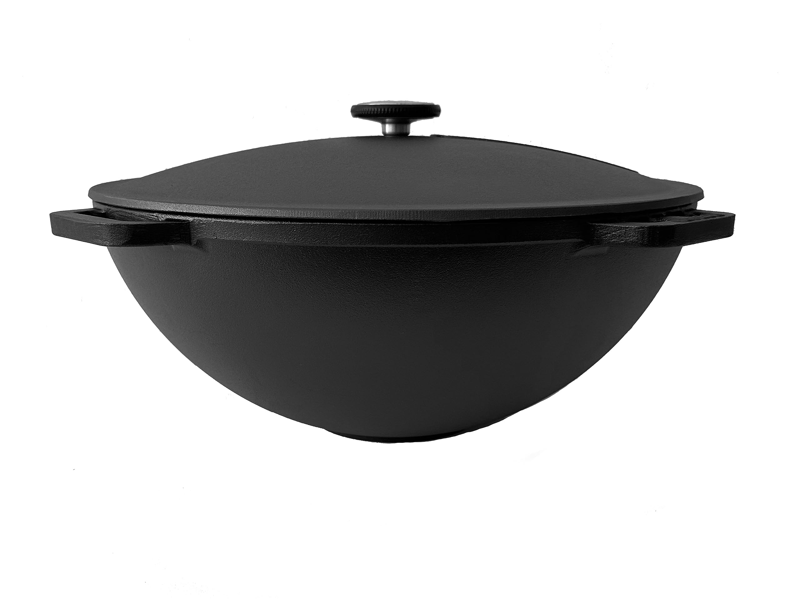 Gusseisen Kazan mit Deckel | Traditioneller Gusstopf | Kasan mit abgeflachtem Boden | Grillwok schwarz 12 L | Traditioneller Gusstopf, Abgeflachter Boden, Grillwok, Höhe 16 cm