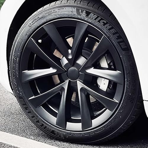 KAVANIC Compatible con cubiertas de rueda Tesla Model 3 de 18 pulgadas, color negro mate con logotipo de soporte (4 piezas) estilo arácnido para