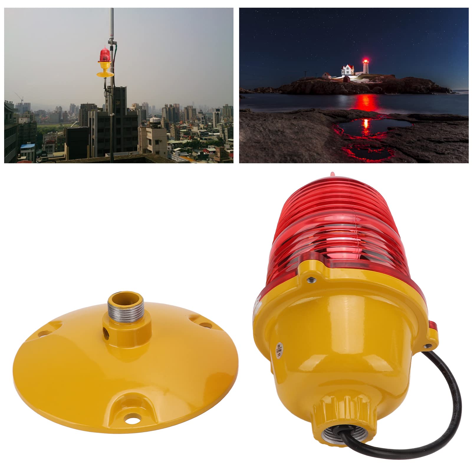 Luz de Advertencia de Obstrucción de Aviación, Luz de Baliza LED PC ABS Lámpara de Baliza de Emergencia de Aluminio con Base para Edificios Altos Aeropuertos Torres Vehículos