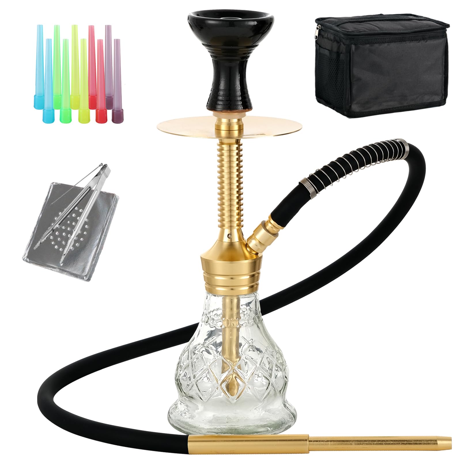 Hookah Set with Silicone Hose Bowl Tongs Mouth Tips Everything Accessories Portable Mini Shisha Hookahs Complete Set Aluminum