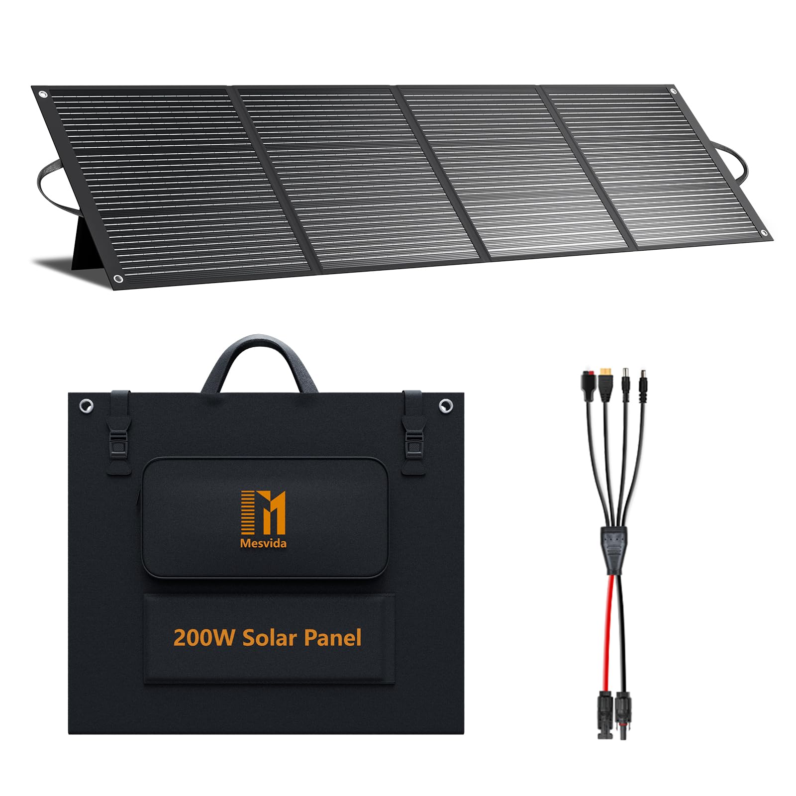 Mesuvida 200W Portable Folding Solar Panel, ETFE Coated IP68 Waterproof, 24V MC4 Output for Power Station, RV, Camping, Off-Grid & Emergency Backup