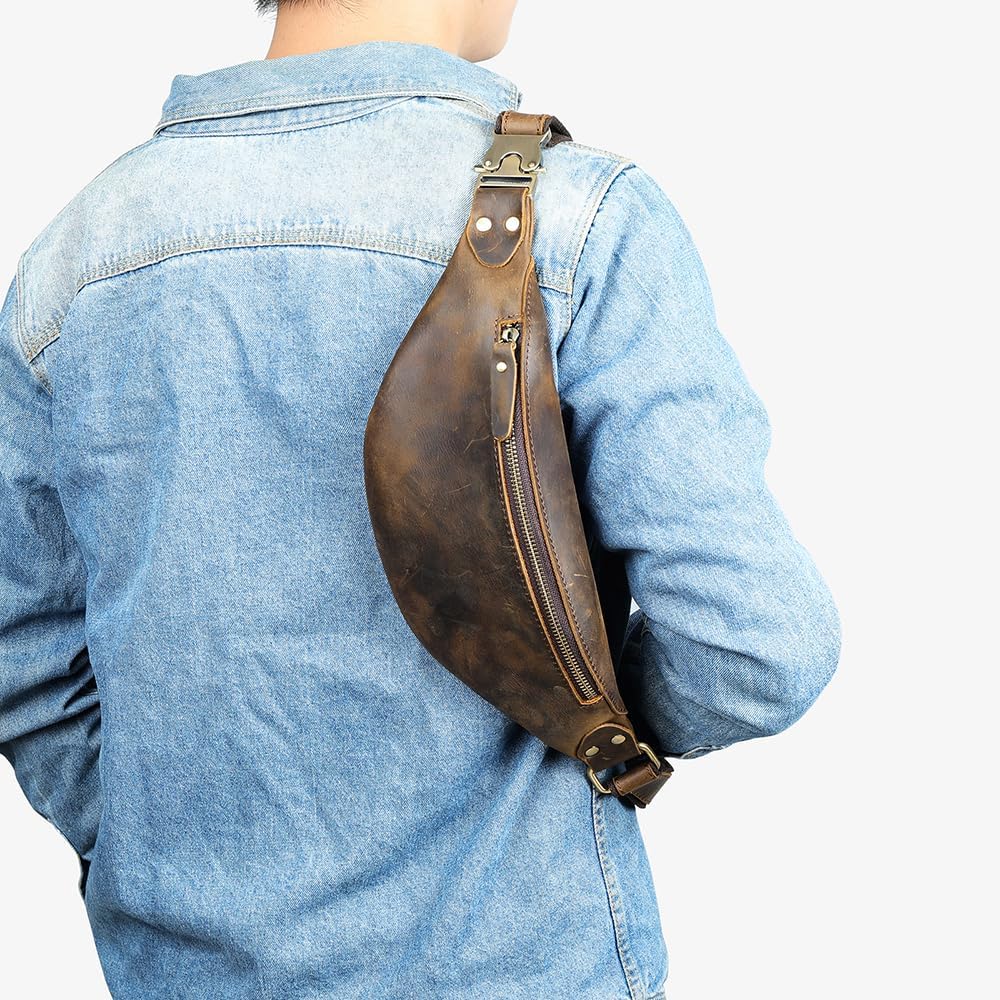 Vintage Genuine Leather Fanny Pack Small Waist Bag Travel Sling Pouch with Adjustable Leather Belt Coffee - Image 9