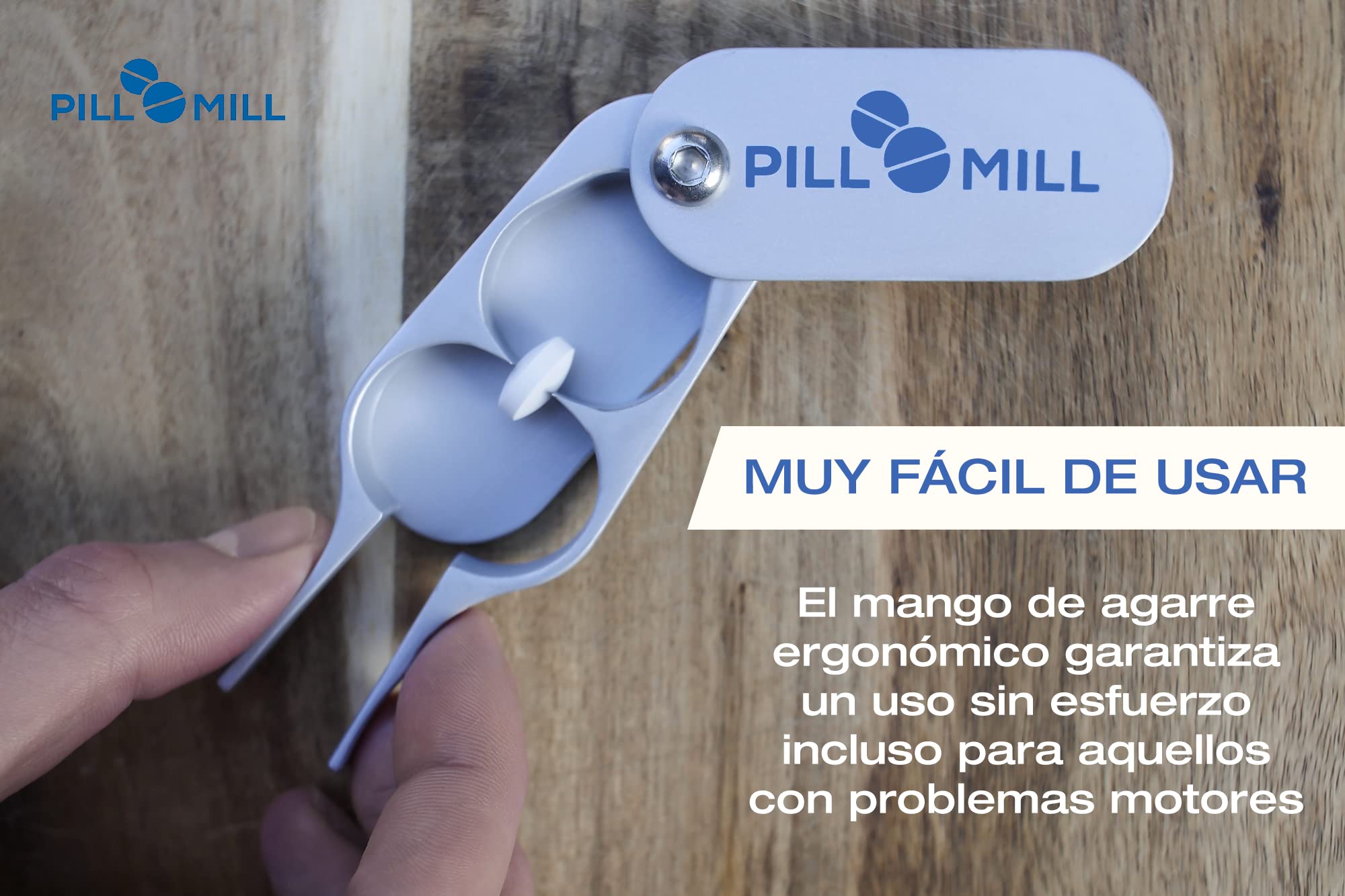 Cortador de Pastillas de Pill Mill- Cuchillas de metal que nunca se desafilan - Mango de agarre que ayuda a cortar píldoras pequeñas o grandes, con facilidad - Ligero y duradero divisor de pastillas