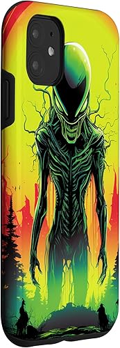 Vista 12 de iPhone 14 Pro Max Cute Green Alien Head UFO Space Face Alien Case