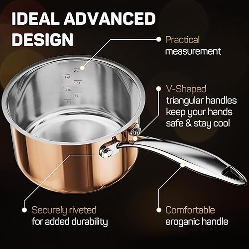 Miniatura 4 de Ciwete Juego de ollas y sartenes de cobre juego de utensilios de cocina de cobre de tres capas 10 piezas juego de utensilios de cocina de acero