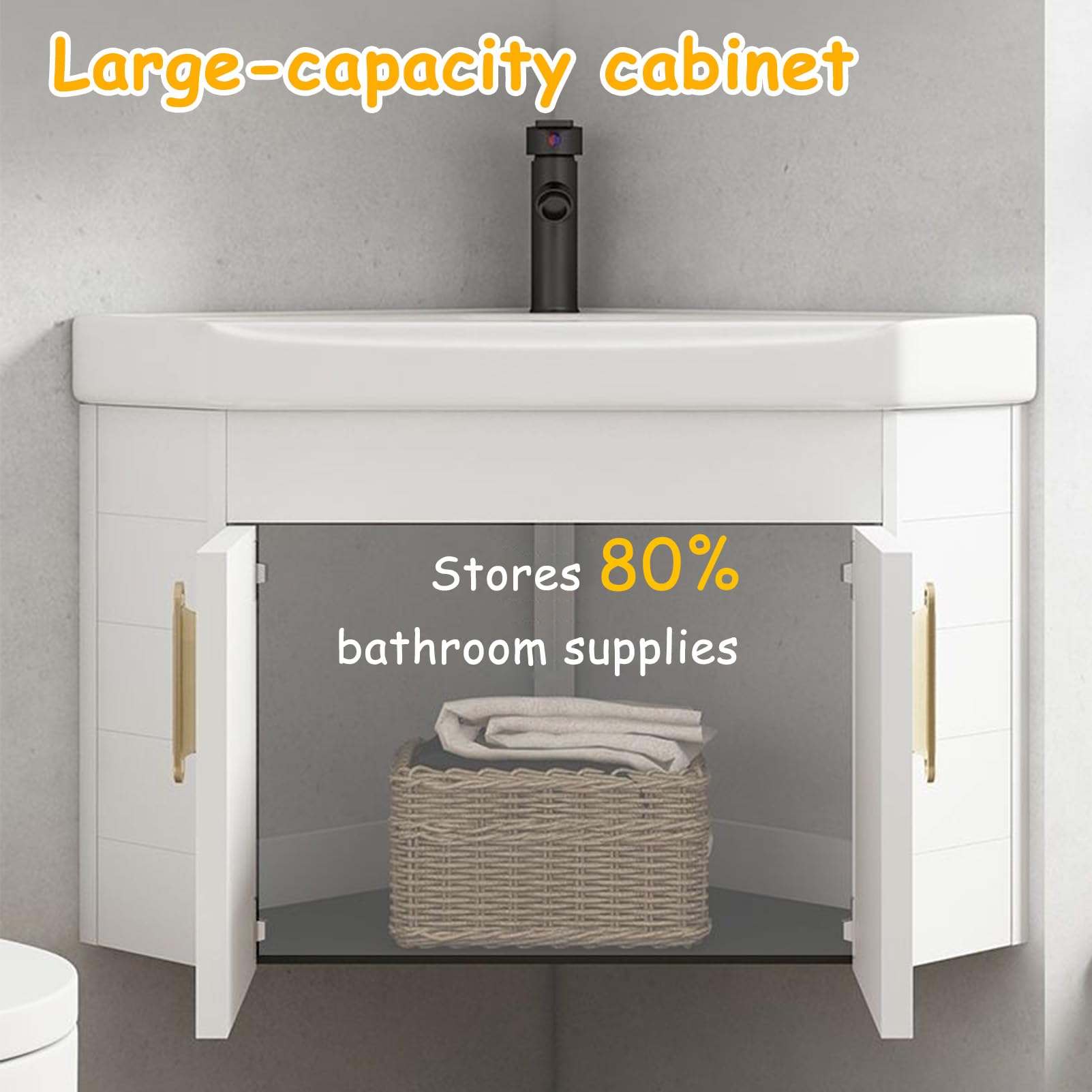 mueble baño con Lavabo suspendido pared 38cm, Lavabo sobre encimera con grifo, lavabo pequeño esquinero de cerámica, Diseño compacto, para cocinas compactas, cocinas, caravana, baños