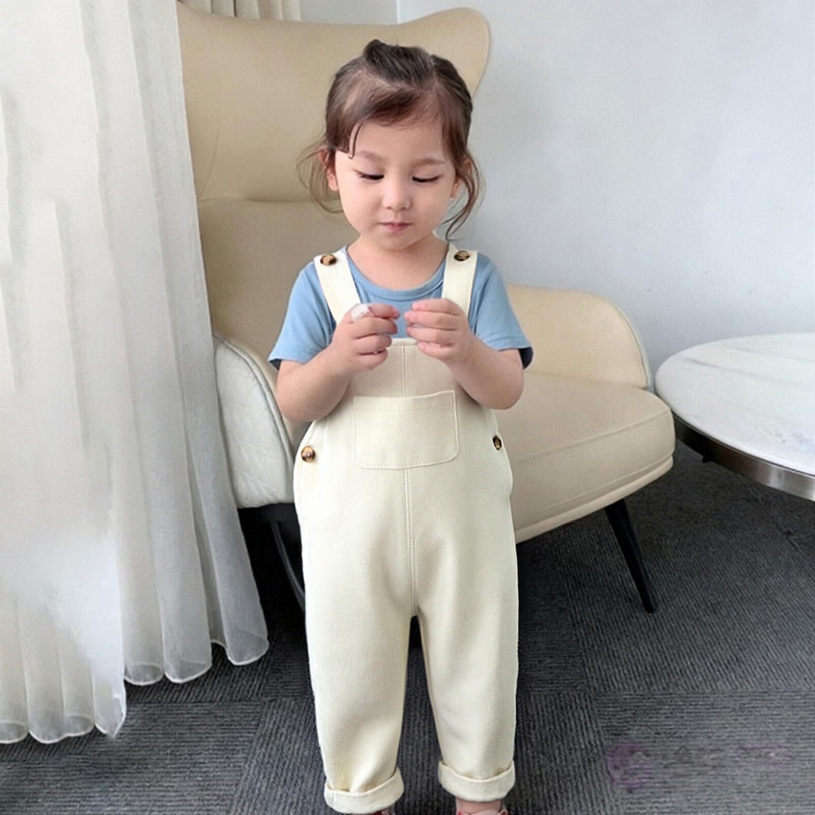 Overol de mezclilla holgado de pierna recta para niños y niñas, con correa ajustable, con bolsillos, ajuste holgado, overol de moda para la escuela