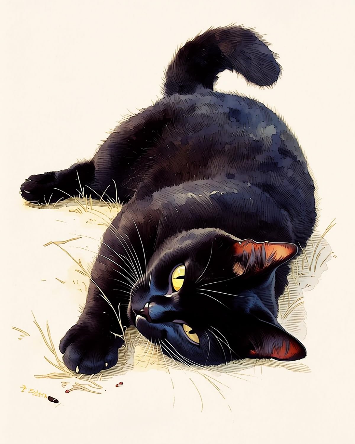 Liubaishi Black Paint By Numbers For Adults, Lazy Cat, 16X20 Inch Acrylic Canvas Painting Kit