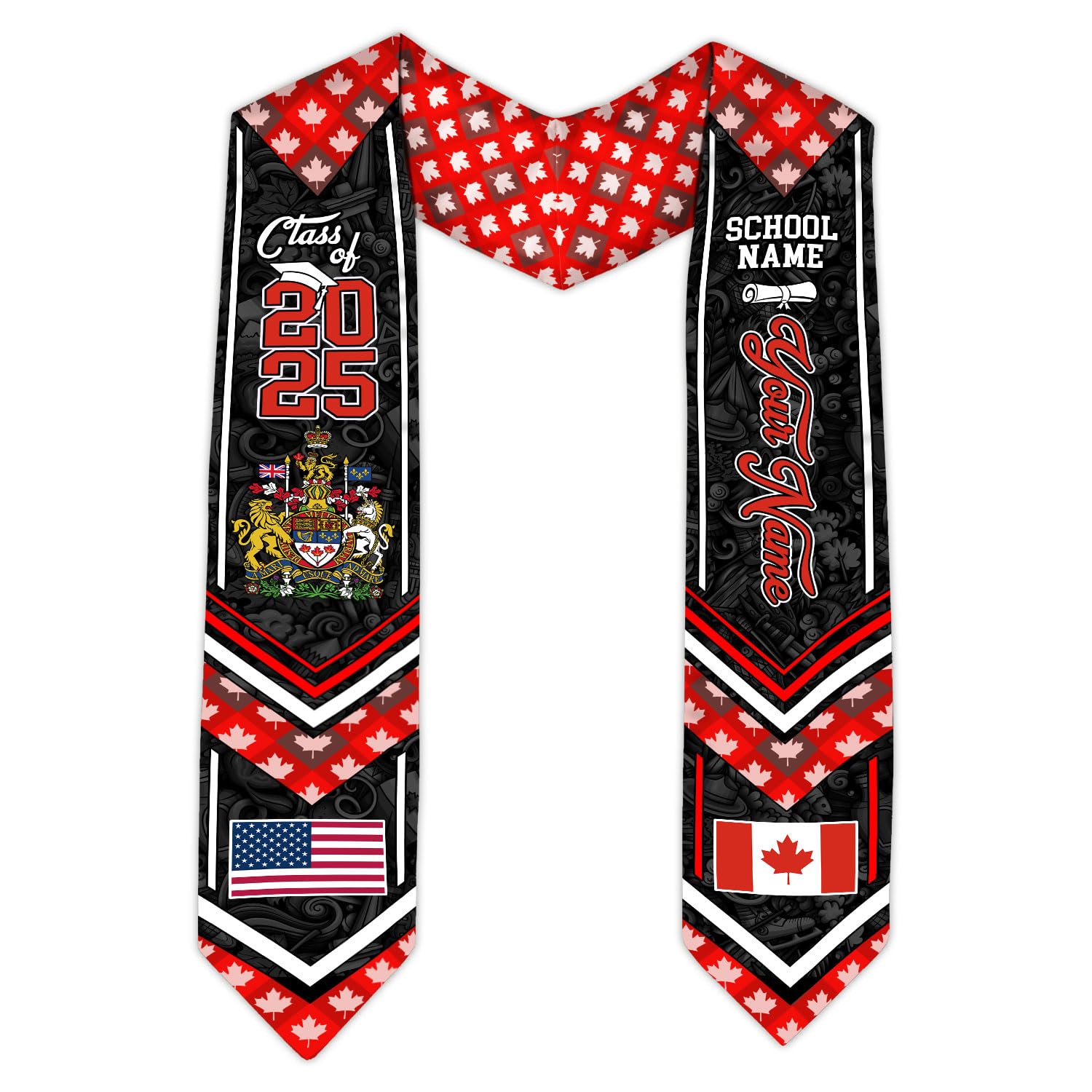 MonkeyVan Custom Canada Graduation Sash 2025, Personalized Canadian Flag Graduation Stole, Class of 2025 Canada Sash S143
