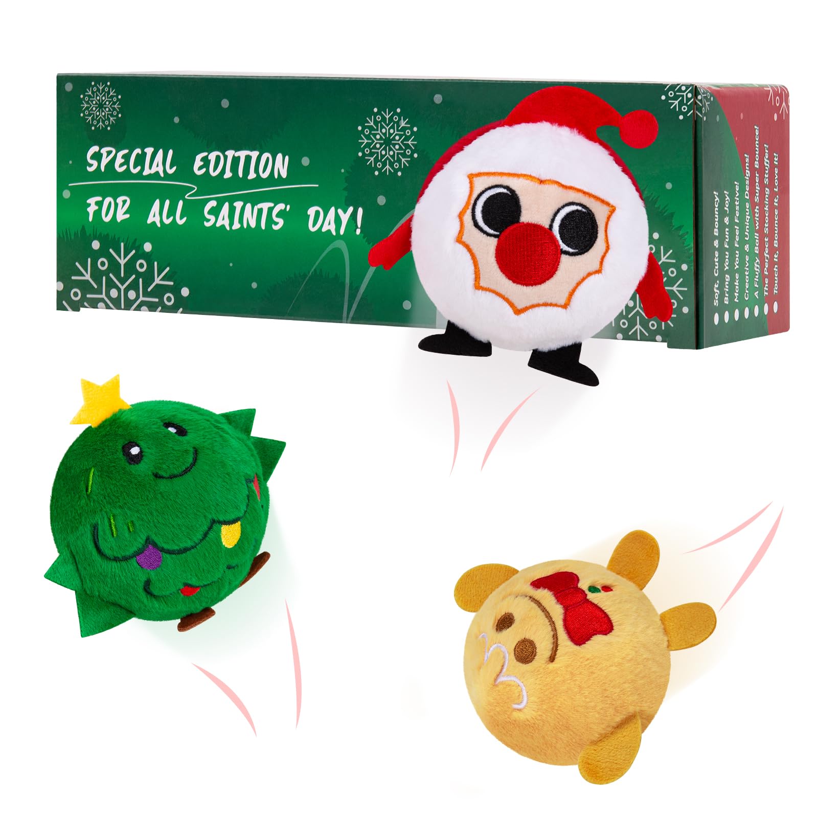 U&C Planet Christmas Toys 3 Set Bouncy Balls for Christmas Super Soft Plush Toys for Kids, High Bouncing up to 10FT, for Toddlers Boys Girls Ages 3+