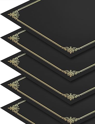 Miniatura 2 de GNL Paquete de 50 soportes negros para certificados  Soporte para diploma, cubiertas de certificado con borde de lámina dorada, para papel y