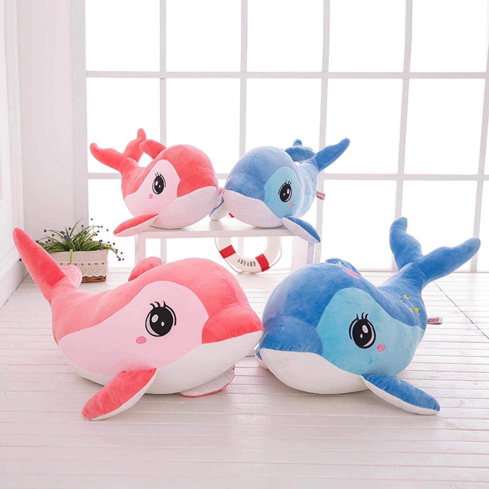 Peluche a forma di delfino per bambola, per giocare e coccole, morbido peluche per ragazze, ragazzi, bambini (40 cm, blu)