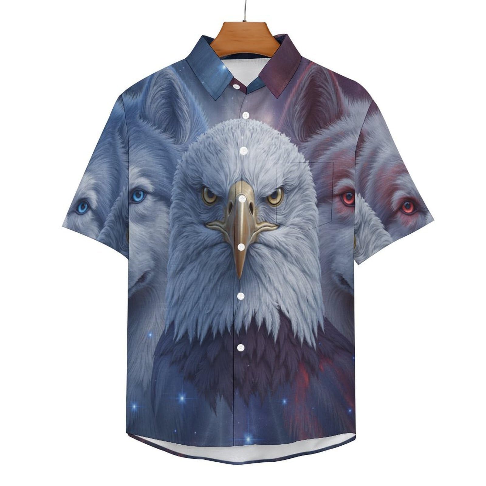 Funky Camicia Hawaiana Uomo, Manica Corta Design Aloha Camicie con Bottoni, Estiva Camicie a Lupi Spaziali Aquile Casual Stampa Spiaggia Estate Fantasy Camicia