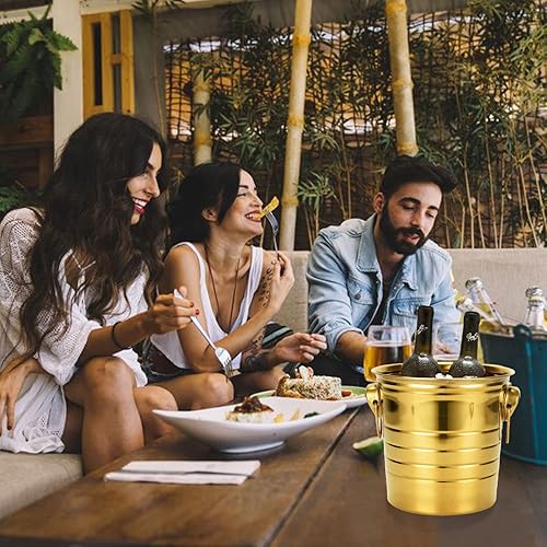 Miniatura 6 de Cubo de champán con acabado de espejo para vino con pinzas, cubos de hielo de acero inoxidable de metal ultraligero chapado en oro con asas para